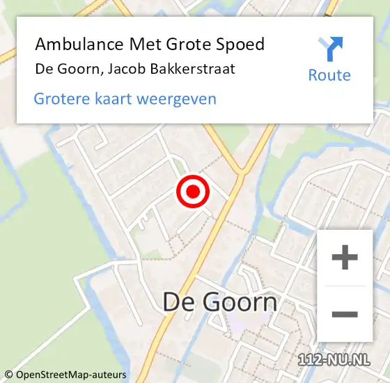 Locatie op kaart van de 112 melding: Ambulance Met Grote Spoed Naar De Goorn, Jacob Bakkerstraat op 3 december 2022 14:35