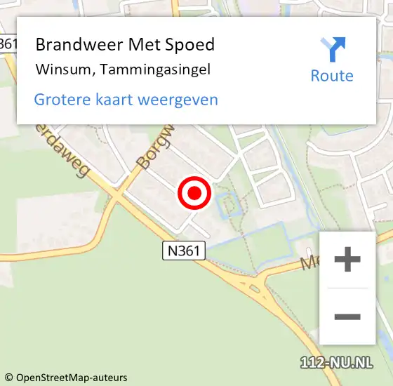 Locatie op kaart van de 112 melding: Brandweer Met Spoed Naar Winsum, Tammingasingel op 3 december 2022 14:44