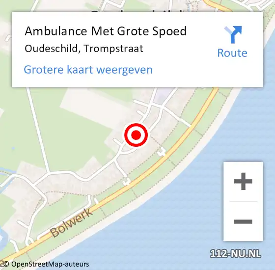 Locatie op kaart van de 112 melding: Ambulance Met Grote Spoed Naar Oudeschild, Trompstraat op 3 december 2022 14:51