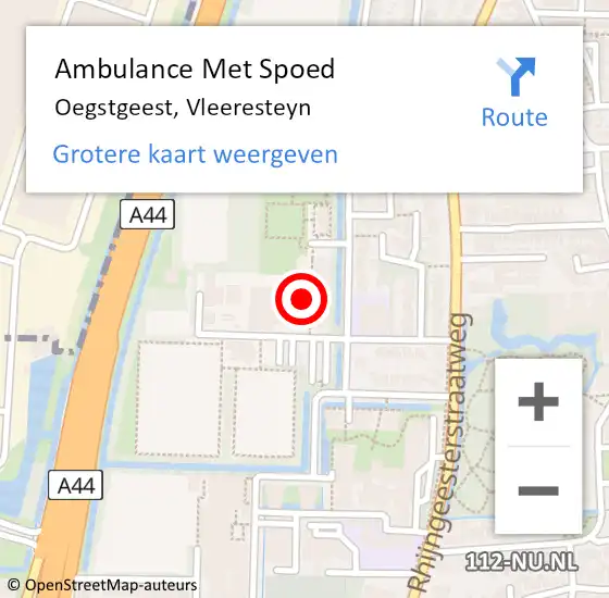 Locatie op kaart van de 112 melding: Ambulance Met Spoed Naar Oegstgeest, Vleeresteyn op 3 december 2022 15:31