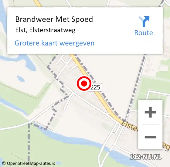 Locatie op kaart van de 112 melding: Brandweer Met Spoed Naar Elst, Elsterstraatweg op 3 december 2022 16:00