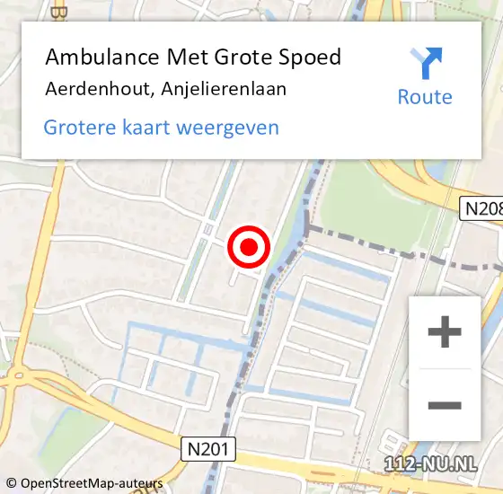 Locatie op kaart van de 112 melding: Ambulance Met Grote Spoed Naar Aerdenhout, Anjelierenlaan op 3 december 2022 16:08