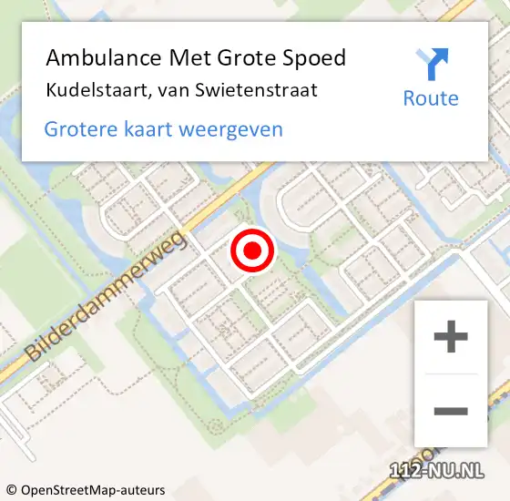 Locatie op kaart van de 112 melding: Ambulance Met Grote Spoed Naar Kudelstaart, van Swietenstraat op 3 december 2022 16:53