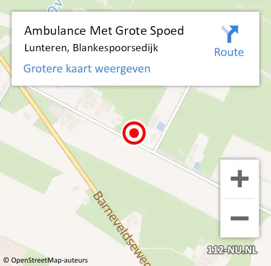 Locatie op kaart van de 112 melding: Ambulance Met Grote Spoed Naar Lunteren, Blankespoorsedijk op 3 december 2022 17:12