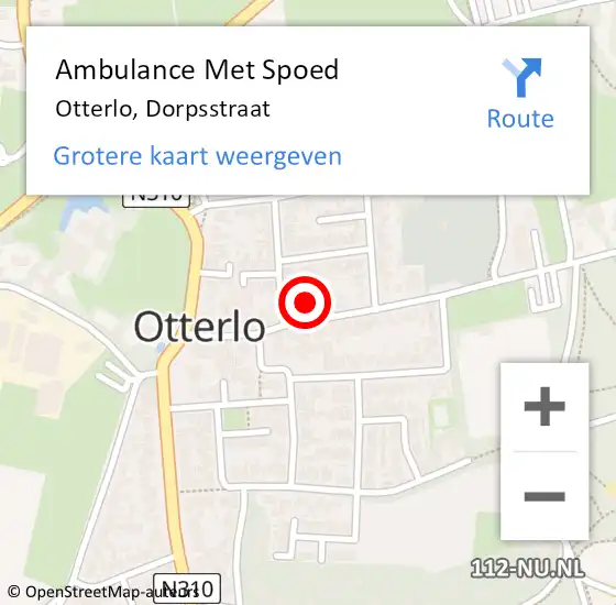 Locatie op kaart van de 112 melding: Ambulance Met Spoed Naar Otterlo, Dorpsstraat op 3 december 2022 17:17