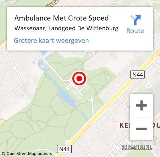 Locatie op kaart van de 112 melding: Ambulance Met Grote Spoed Naar Wassenaar, Landgoed De Wittenburg op 3 december 2022 17:35