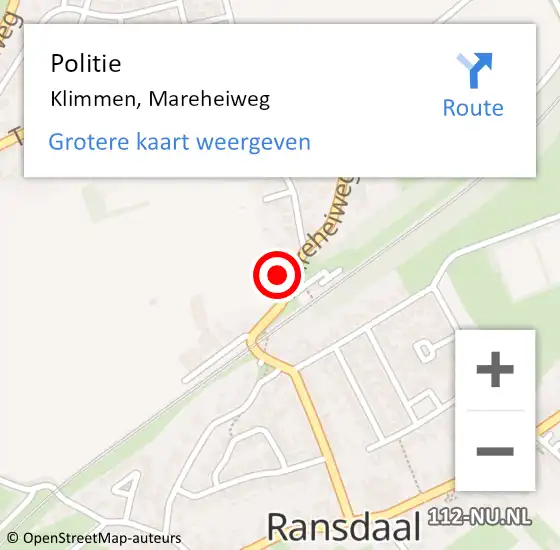 Locatie op kaart van de 112 melding: Politie Klimmen, Mareheiweg op 3 december 2022 17:53