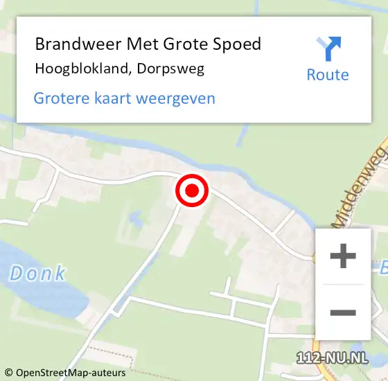 Locatie op kaart van de 112 melding: Brandweer Met Grote Spoed Naar Hoogblokland, Dorpsweg op 3 december 2022 17:59