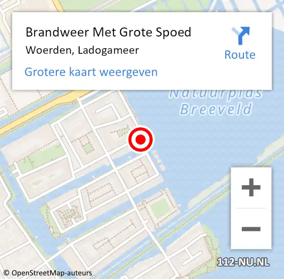 Locatie op kaart van de 112 melding: Brandweer Met Grote Spoed Naar Woerden, Ladogameer op 3 december 2022 18:00