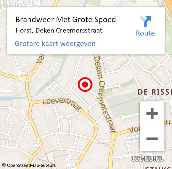 Locatie op kaart van de 112 melding: Brandweer Met Grote Spoed Naar Horst, Deken Creemersstraat op 3 december 2022 18:06