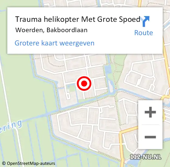 Locatie op kaart van de 112 melding: Trauma helikopter Met Grote Spoed Naar Woerden, Bakboordlaan op 3 december 2022 18:42