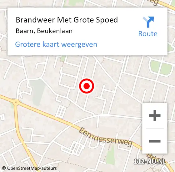 Locatie op kaart van de 112 melding: Brandweer Met Grote Spoed Naar Baarn, Beukenlaan op 3 december 2022 18:50