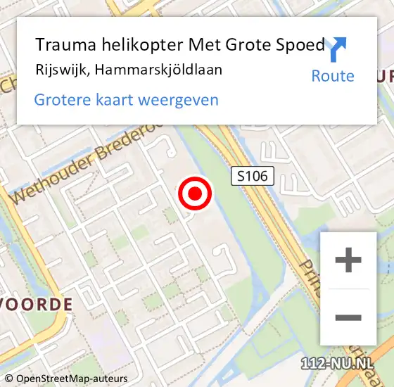 Locatie op kaart van de 112 melding: Trauma helikopter Met Grote Spoed Naar Rijswijk, Hammarskjöldlaan op 3 december 2022 19:05