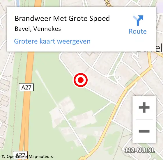 Locatie op kaart van de 112 melding: Brandweer Met Grote Spoed Naar Bavel, Vennekes op 3 december 2022 19:16