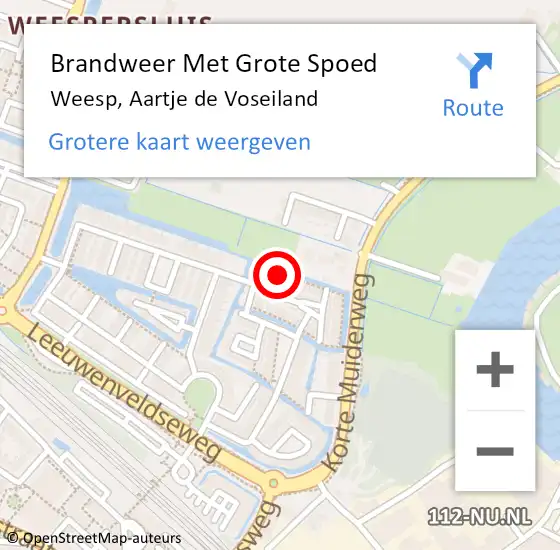 Locatie op kaart van de 112 melding: Brandweer Met Grote Spoed Naar Weesp, Aartje de Voseiland op 3 december 2022 19:36