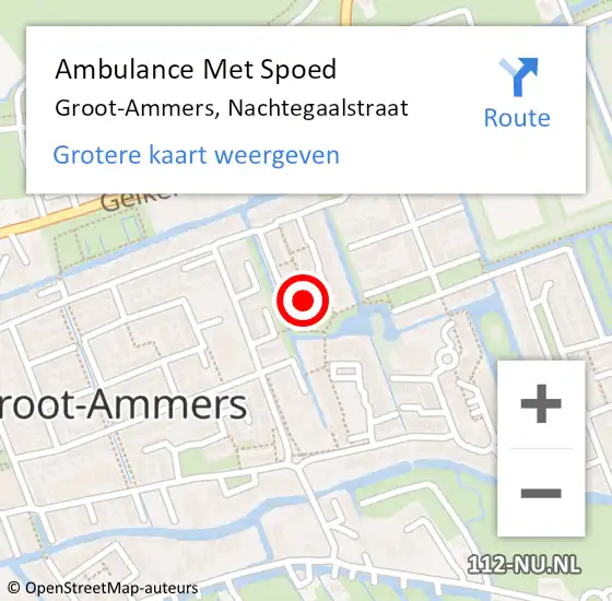 Locatie op kaart van de 112 melding: Ambulance Met Spoed Naar Groot-Ammers, Nachtegaalstraat op 3 december 2022 19:41