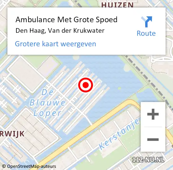 Locatie op kaart van de 112 melding: Ambulance Met Grote Spoed Naar Den Haag, Van der Krukwater op 3 december 2022 19:51