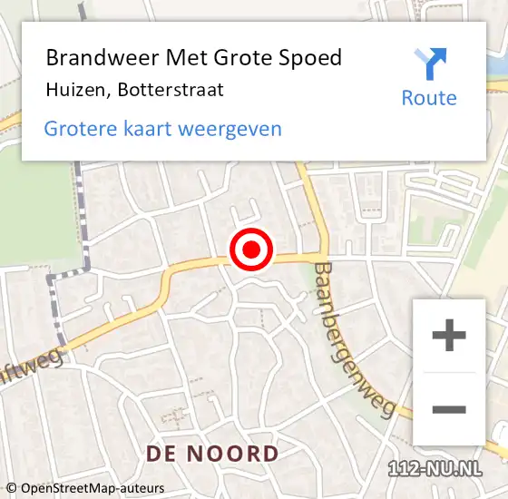 Locatie op kaart van de 112 melding: Brandweer Met Grote Spoed Naar Huizen, Botterstraat op 3 december 2022 20:00