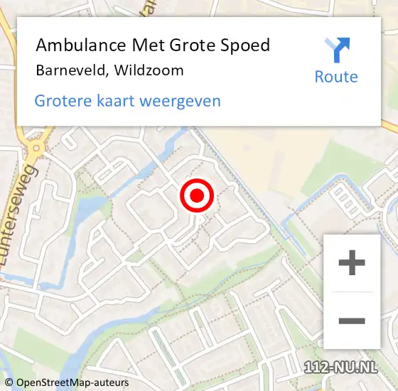 Locatie op kaart van de 112 melding: Ambulance Met Grote Spoed Naar Barneveld, Wildzoom op 3 december 2022 20:09