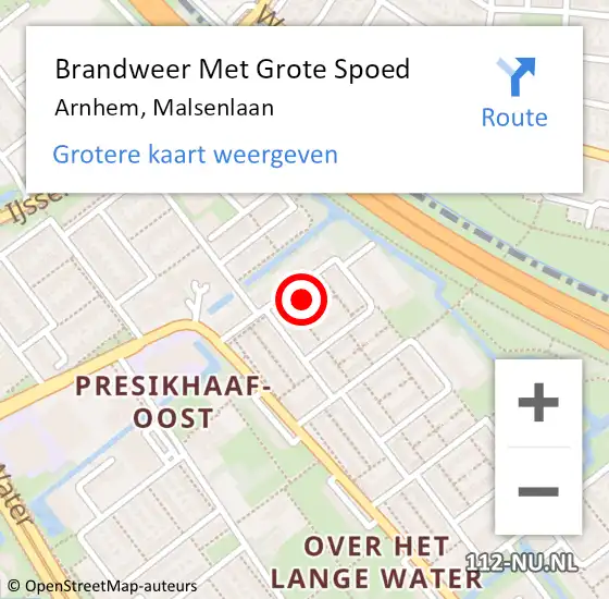 Locatie op kaart van de 112 melding: Brandweer Met Grote Spoed Naar Arnhem, Malsenlaan op 3 december 2022 20:45