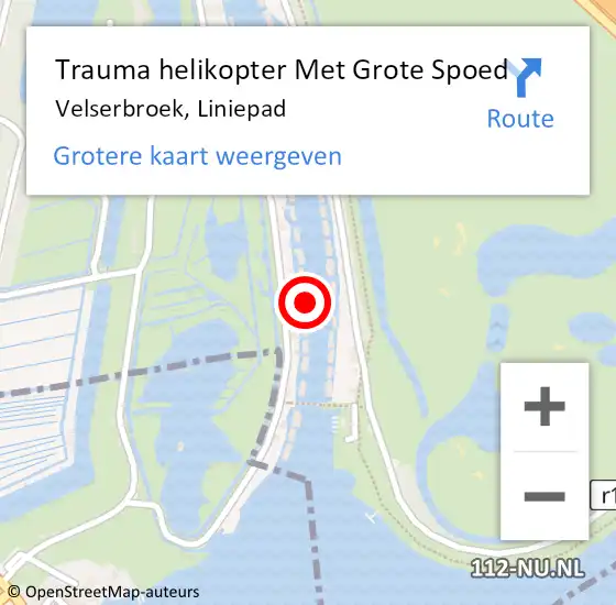 Locatie op kaart van de 112 melding: Trauma helikopter Met Grote Spoed Naar Velserbroek, Liniepad op 3 december 2022 20:53