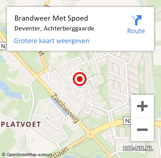 Locatie op kaart van de 112 melding: Brandweer Met Spoed Naar Deventer, Achterberggaarde op 3 december 2022 21:16