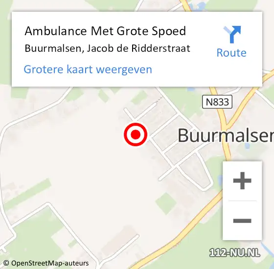 Locatie op kaart van de 112 melding: Ambulance Met Grote Spoed Naar Buurmalsen, Jacob de Ridderstraat op 3 december 2022 21:18