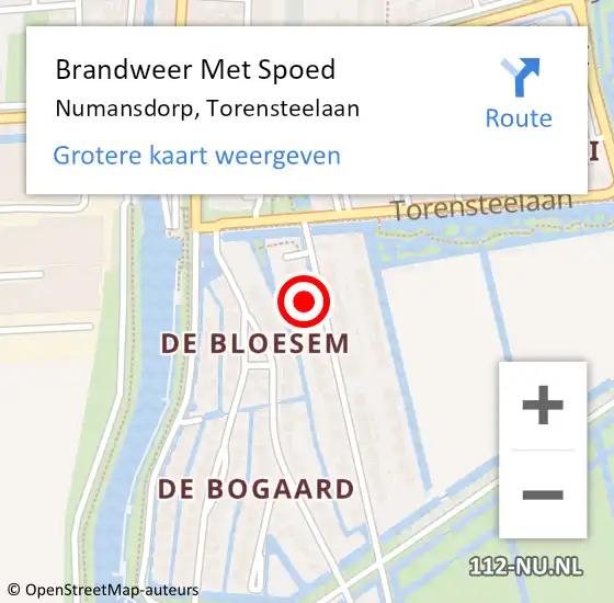 Locatie op kaart van de 112 melding: Brandweer Met Spoed Naar Numansdorp, Torensteelaan op 3 december 2022 21:38