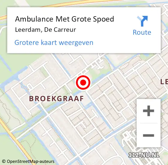 Locatie op kaart van de 112 melding: Ambulance Met Grote Spoed Naar Leerdam, De Carreur op 3 december 2022 22:08