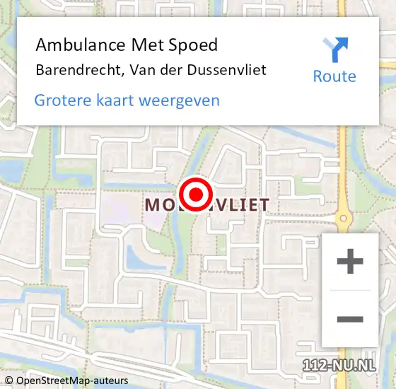 Locatie op kaart van de 112 melding: Ambulance Met Spoed Naar Barendrecht, Van der Dussenvliet op 3 december 2022 22:10