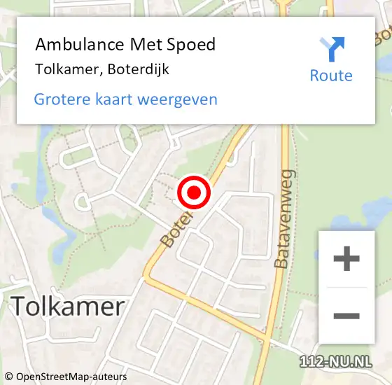 Locatie op kaart van de 112 melding: Ambulance Met Spoed Naar Tolkamer, Boterdijk op 3 december 2022 22:16