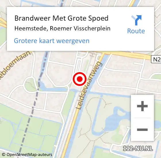 Locatie op kaart van de 112 melding: Brandweer Met Grote Spoed Naar Heemstede, Roemer Visscherplein op 3 december 2022 22:20