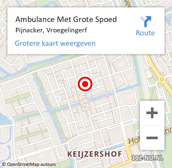 Locatie op kaart van de 112 melding: Ambulance Met Grote Spoed Naar Pijnacker, Vroegelingerf op 3 december 2022 22:29