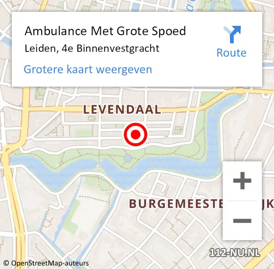 Locatie op kaart van de 112 melding: Ambulance Met Grote Spoed Naar Leiden, 4e Binnenvestgracht op 3 december 2022 23:22