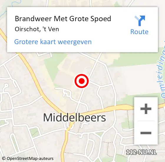 Locatie op kaart van de 112 melding: Brandweer Met Grote Spoed Naar Oirschot, 't Ven op 3 december 2022 23:40