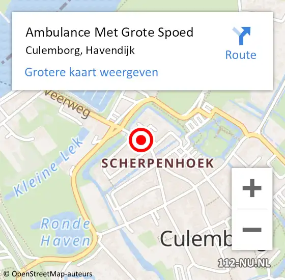 Locatie op kaart van de 112 melding: Ambulance Met Grote Spoed Naar Culemborg, Havendijk op 3 december 2022 23:42