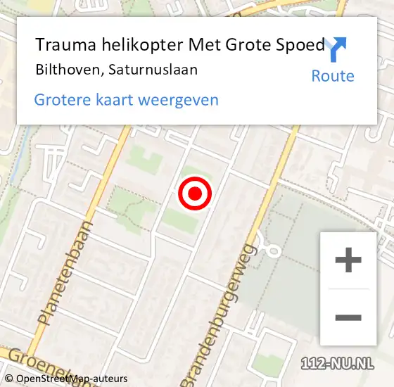 Locatie op kaart van de 112 melding: Trauma helikopter Met Grote Spoed Naar Bilthoven, Saturnuslaan op 4 december 2022 00:03