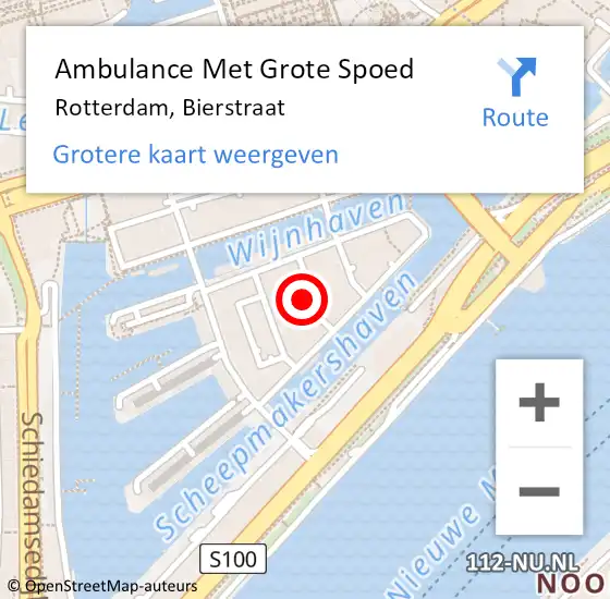 Locatie op kaart van de 112 melding: Ambulance Met Grote Spoed Naar Rotterdam, Bierstraat op 4 december 2022 00:06