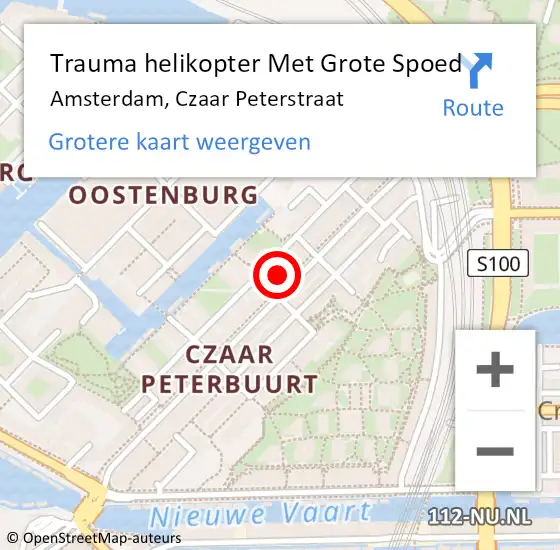 Locatie op kaart van de 112 melding: Trauma helikopter Met Grote Spoed Naar Amsterdam, Czaar Peterstraat op 4 december 2022 00:11