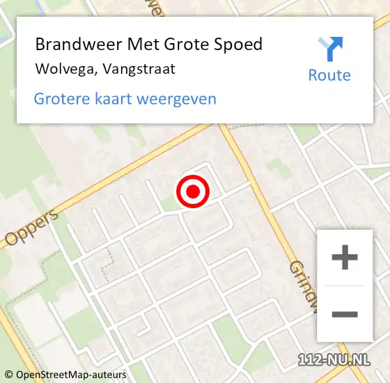 Locatie op kaart van de 112 melding: Brandweer Met Grote Spoed Naar Wolvega, Vangstraat op 4 december 2022 00:36