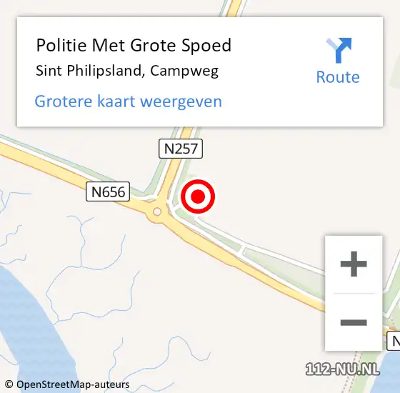 Locatie op kaart van de 112 melding: Politie Met Grote Spoed Naar Sint Philipsland, Campweg op 4 december 2022 00:37