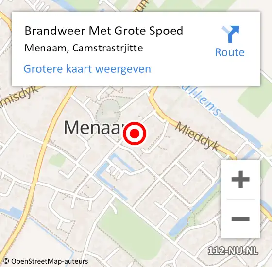 Locatie op kaart van de 112 melding: Brandweer Met Grote Spoed Naar Menaam, Camstrastrjitte op 4 december 2022 00:49