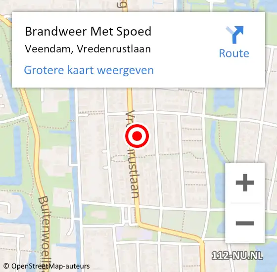 Locatie op kaart van de 112 melding: Brandweer Met Spoed Naar Veendam, Vredenrustlaan op 4 december 2022 01:20