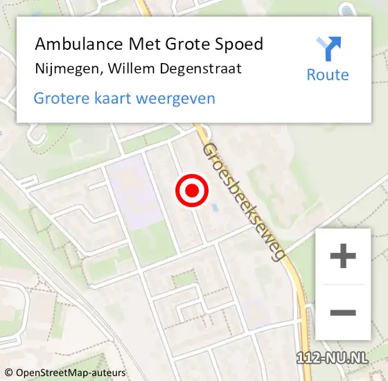 Locatie op kaart van de 112 melding: Ambulance Met Grote Spoed Naar Nijmegen, Willem Degenstraat op 4 december 2022 01:40