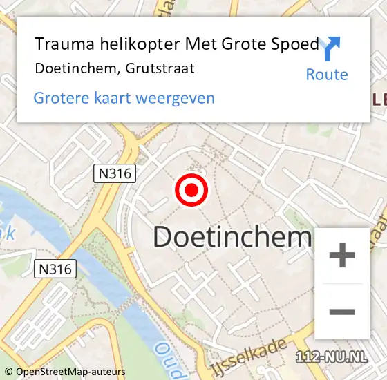 Locatie op kaart van de 112 melding: Trauma helikopter Met Grote Spoed Naar Doetinchem, Grutstraat op 4 december 2022 02:34
