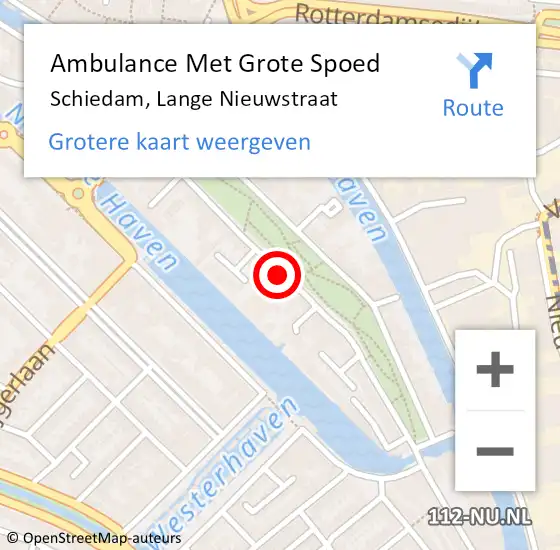 Locatie op kaart van de 112 melding: Ambulance Met Grote Spoed Naar Schiedam, Lange Nieuwstraat op 4 december 2022 03:14