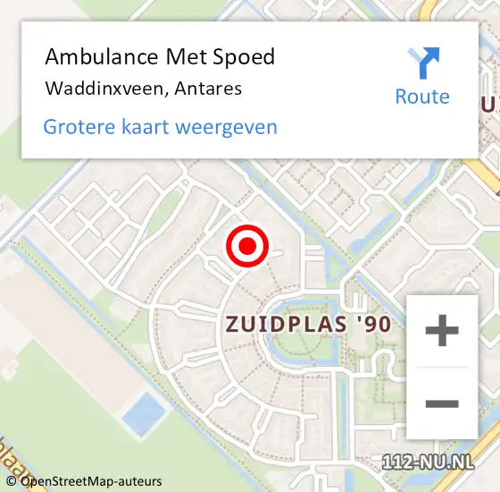 Locatie op kaart van de 112 melding: Ambulance Met Spoed Naar Waddinxveen, Antares op 4 december 2022 03:29