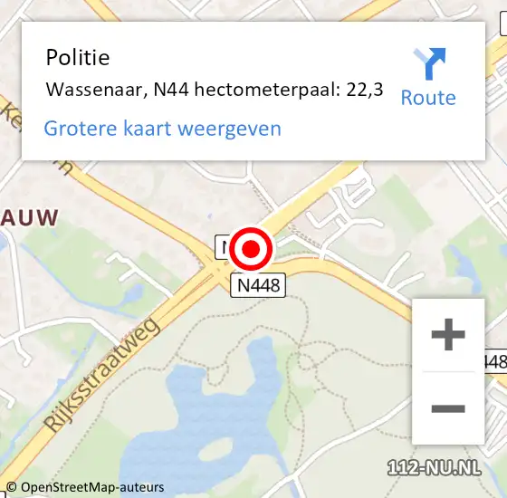 Locatie op kaart van de 112 melding: Politie Wassenaar, N44 hectometerpaal: 22,3 op 4 december 2022 04:39