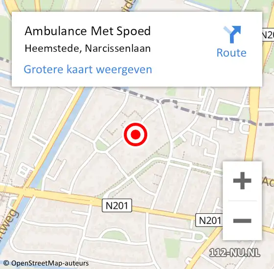 Locatie op kaart van de 112 melding: Ambulance Met Spoed Naar Heemstede, Narcissenlaan op 4 december 2022 04:51