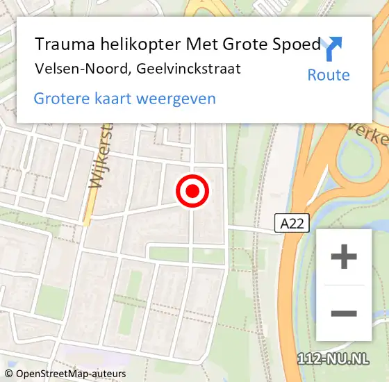 Locatie op kaart van de 112 melding: Trauma helikopter Met Grote Spoed Naar Velsen-Noord, Geelvinckstraat op 4 december 2022 04:54